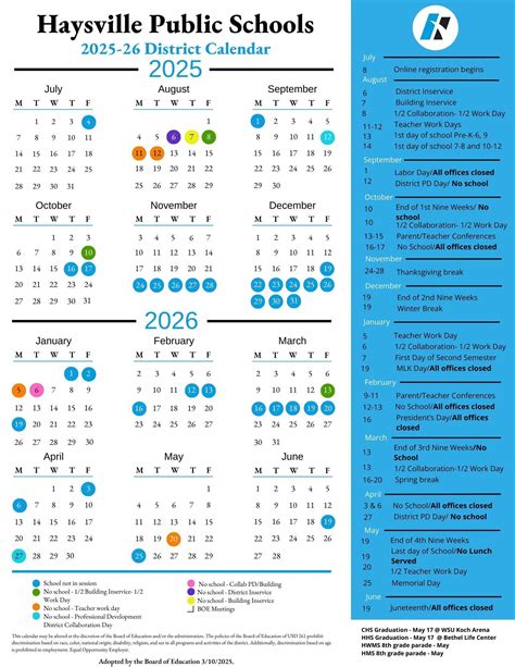 2025-2026 School Calendar | Haysville Unified School District 261