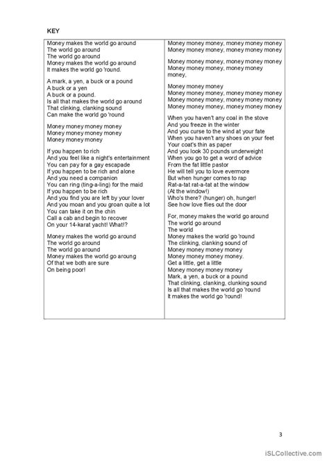 Money- Cabaret musical by Liza Minel…: English ESL worksheets pdf & doc