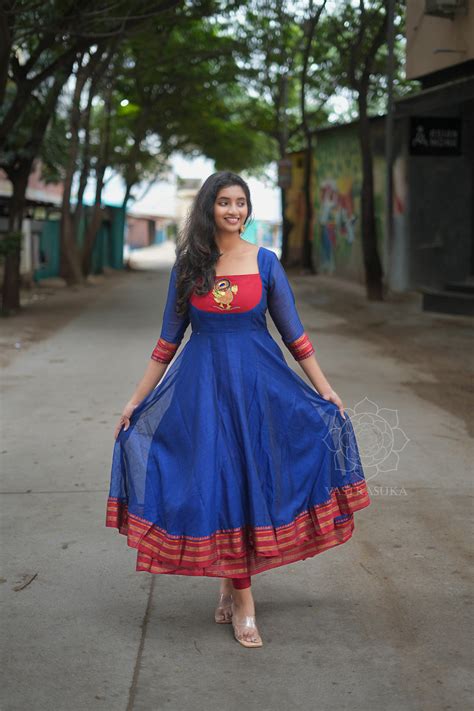 Royal blue handloom Anarkali – Vastrasuka