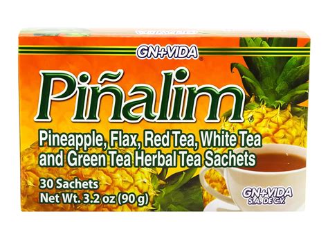 Versión mexicana Pinalim Tea/Te de Pinalim: piña, lino, té verde y té ...