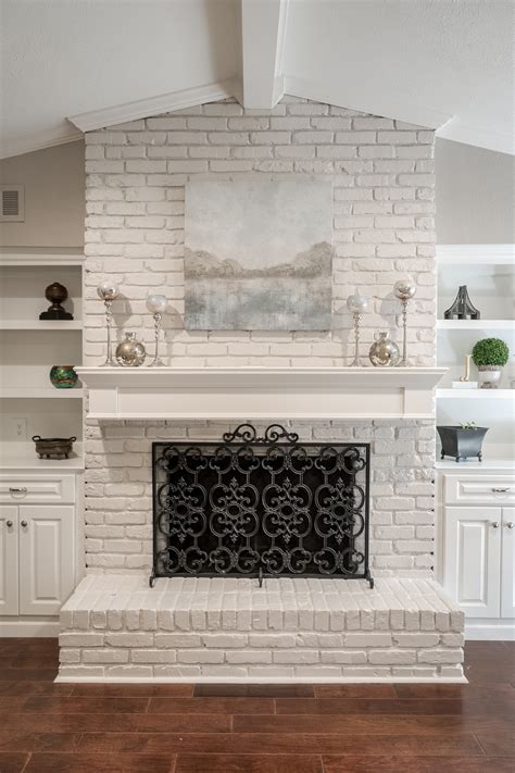 Off White Painted Brick Fireplace Our Ugly Brick Fireplace He Vetoes