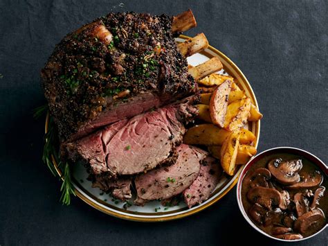 Standing Rib Roast with Potatoes and Mushroom Red Wine Jus | Savory
