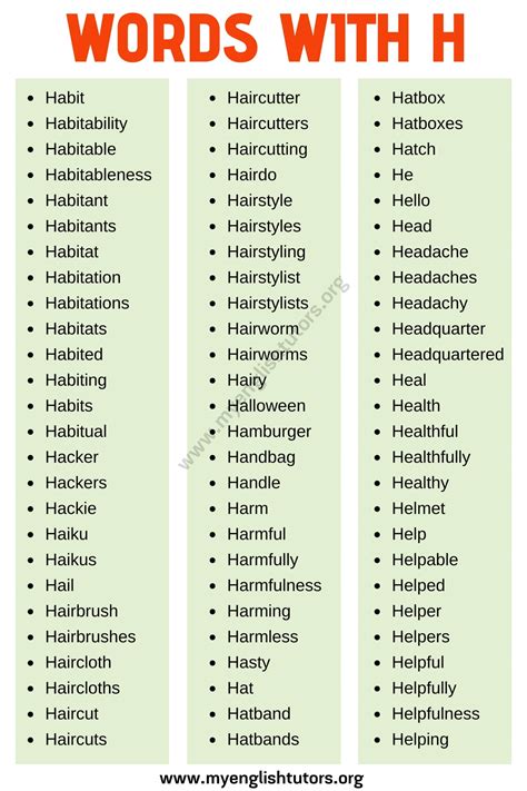 Words that Start with H: List of 120+ Words that Start with H in ...