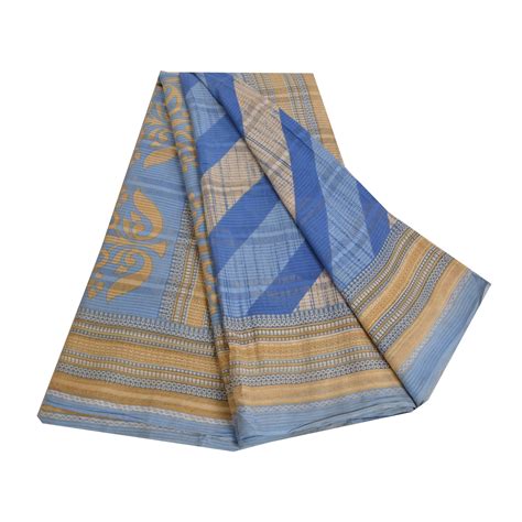Sanskriti Vintage Sarees From India Blue Pure Cotton Printed Sari Craf