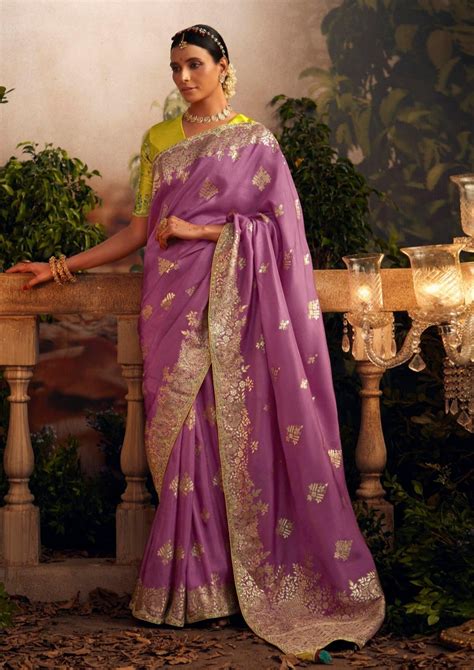 Banarasi Silk Purple Bridal Saree With Embroidery Work Online USA UK ...
