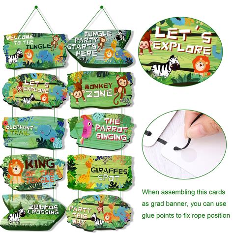HOWAF 10 Pieces Safari Jungle Animal Signs Party Signs Wild Animal ...