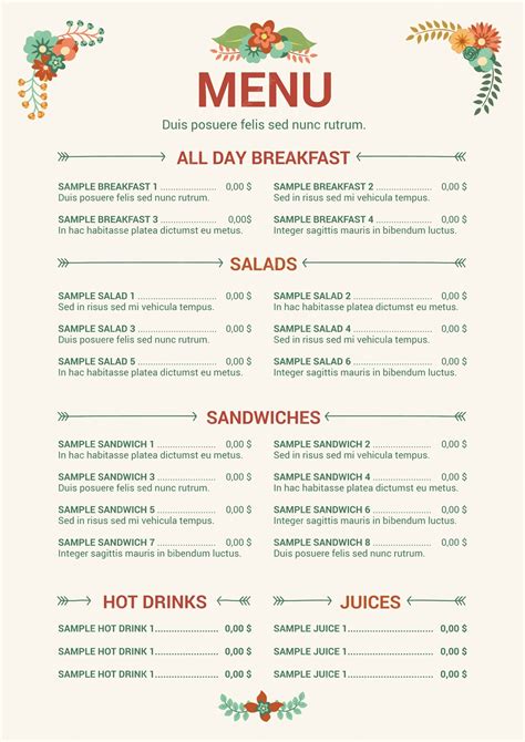 Restaurant Menu Template Microsoft Word