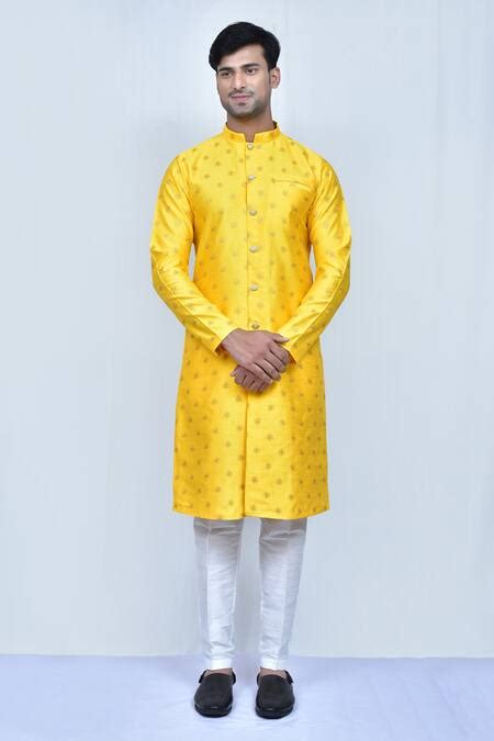Buy Yellow Art Silk Embroidery Sequin Kurta Set For Men by Arihant Rai ...