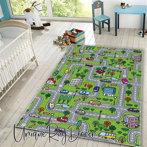 Green City Road Map Rug for Children Room, Popular Baby Room Carpet, Toddler Mat, Play Room Rug ...