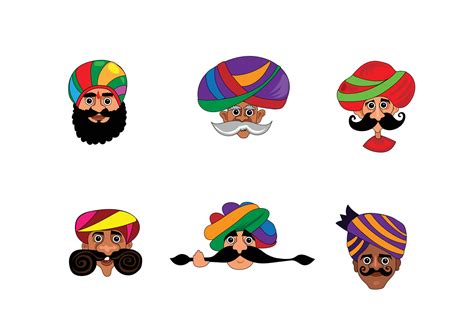 Set of Rajasthani Turban Men vector illustation 11167659 Vector Art at ...