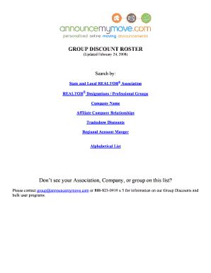 Fillable Online GROUP DISCOUNT ROSTER Fax Email Print - pdfFiller
