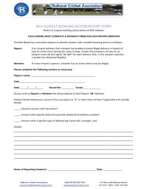 AU Ballarat Cricket Association Suspect Bowling Action Report Form 2017 ...