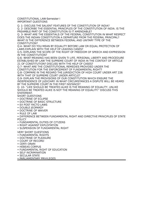 Constitutional LAW - Important Questions - CONSTITUTIONAL LAW-Semester ...
