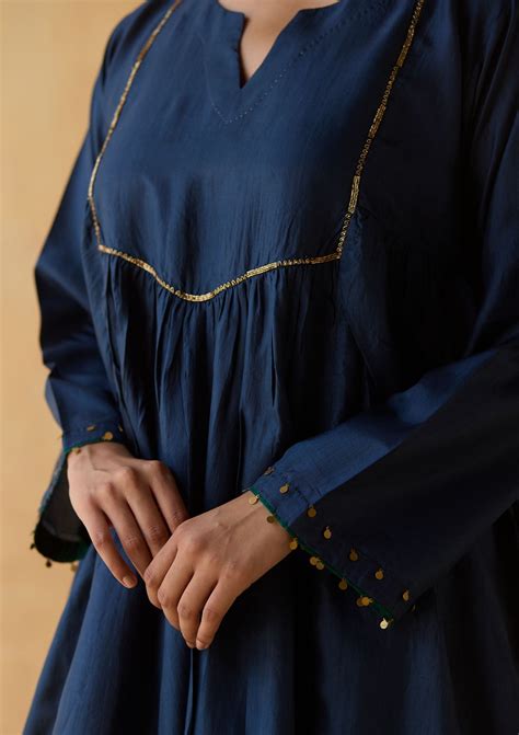 Midnight Blue Colourblock Silk Kurta Set – Andaaz by Jyoti Dhawan