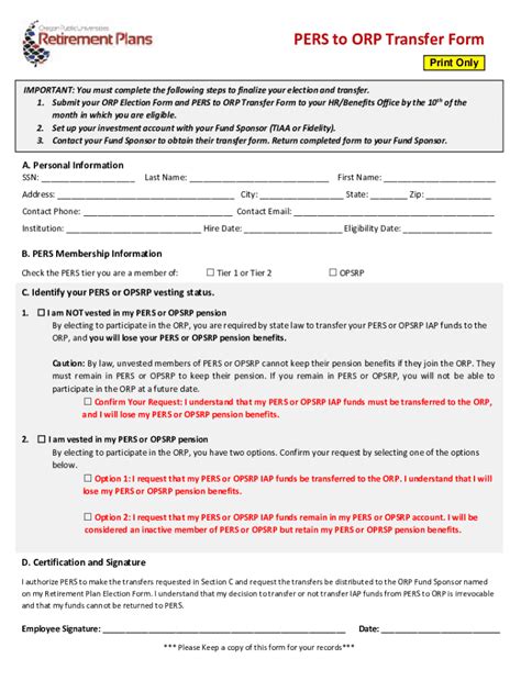 Fillable Online Pers to Orp Transfer Form Fax Email Print - pdfFiller