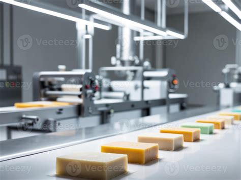 Soap production process in a factory with automated machinery. 53618348 ...