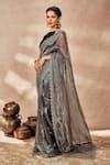 Buy Grey Tissue, Silk Gota Patti Stripe Woven Saree With Unstitched ...