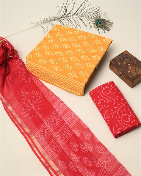 Traditional Hand Block Print Cotton Sets With Kota Dupattacotko64