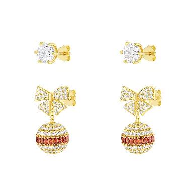 Brilliance 18k Gold Plated Cubic Zirconia Stud Earrings & Ornament Drop ...