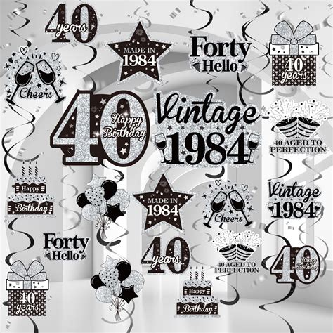 Amazon.com: 30pcs Black Silver 40th Birthday Decorations Hanging Swirls ...