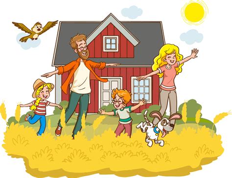 Happy family mother, father, child son and daughter in nature cartoon ...