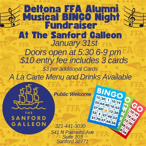 The Sanford Galleon Musical Bingo Benefitting Deltona FFA Alumni ...