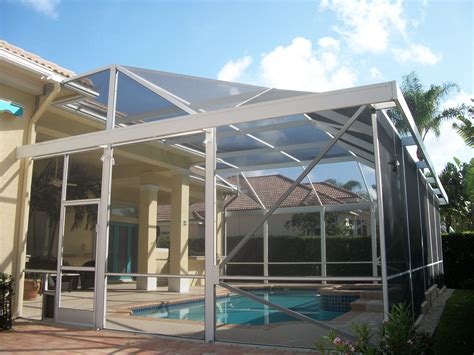 Pool screen enclosure with extra awning arround the top edge, for ...