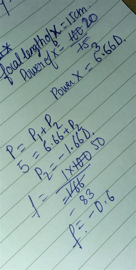 The power of a combination of two lenses x and y is 5d if the focal ...