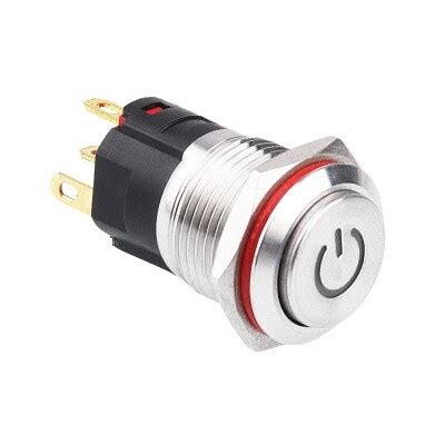 16A-G1-C 16mm Bulge Momentary Illuminated Power Metal Button - White ...