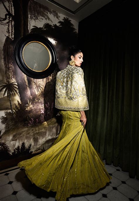 LUMA LIME GREEN EMBELLISHED CORSET WITH LEHENGA AND CAPE JACKET – SVA ...