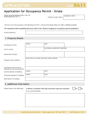 Fillable Online APPLICATION FORM BA11 Application for Occupancy Permit ...