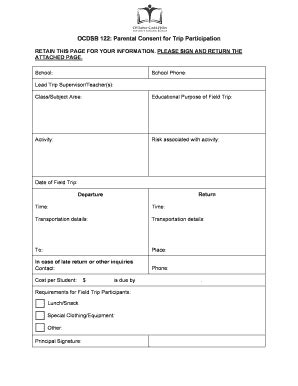 OCDSB 122 Parental Consent for Trip Participation - Blank Fillable ...