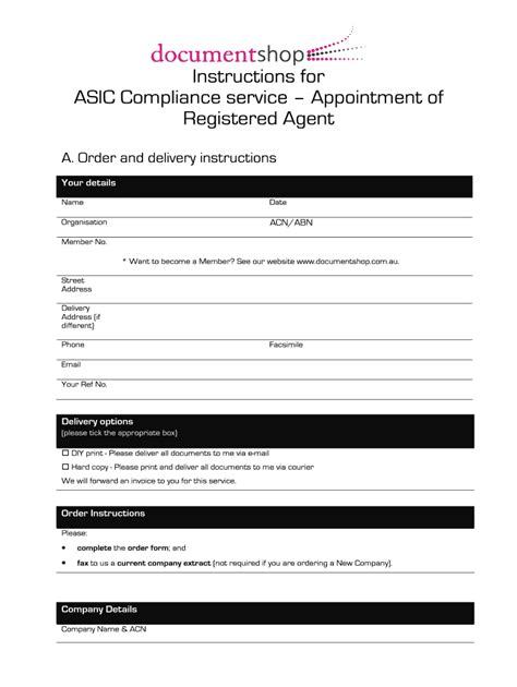 Fillable Online Instructions for ASIC Compliance service Appointment of ...