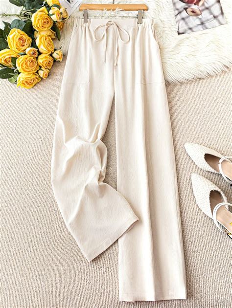 Plus Size Women's Straight Leg Casual Woven Pants With Front Pockets ...
