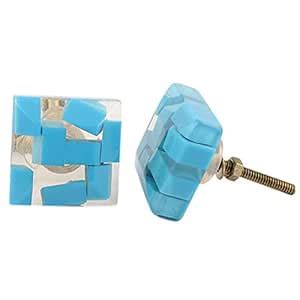 Indian-Shelf 2 Piece Turquoise Knobs -Resin Knob for Drawer - Square ...