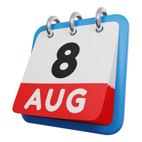 8 día de agosto calendario 3d render vista izquierda 9638323 PNG