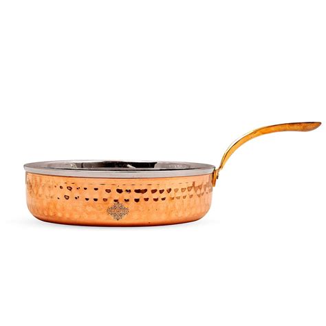 INDIAN ART VILLA Steel Copper Serving Pan with Brass Handle, Perfect ...