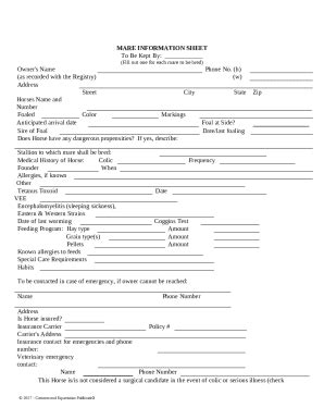 Mare Ination Sheet - Horse Equine s Doc Template | pdfFiller