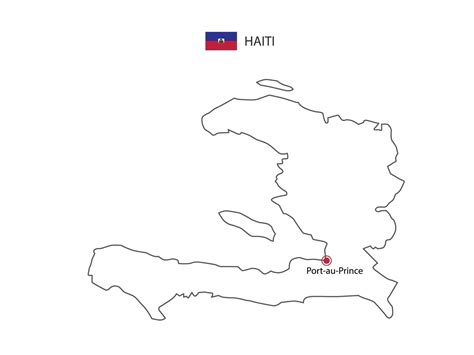Hand draw thin black line vector of Haiti Map with capital city Port-au-Prince on white ...
