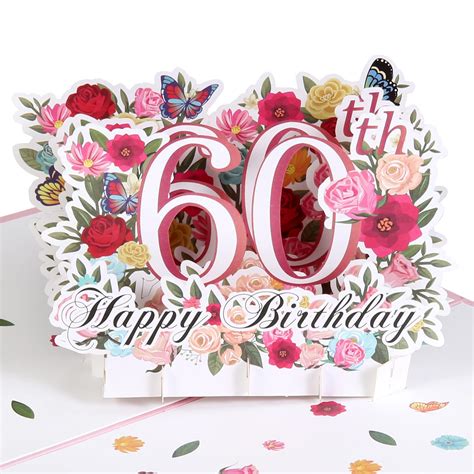 Buy HOMANGA 60th Birthday Pop Up Card, Happy 60th Birthday Card for Her ...