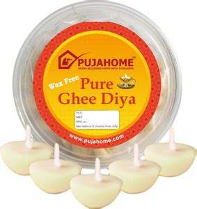 pujahome Ghee Diya | 100 Easy-to-Use White Pure Ghee Battis | 30 Min ...