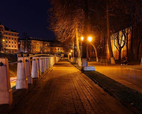 Park Sidewalk At Night