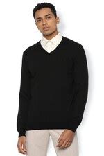 Buy Men Black Solid V-Neck Sweater Online - 621658 | Van Heusen