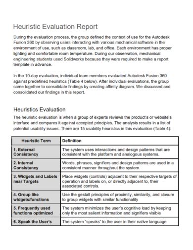 Image result for Heuristic Evaluation Report Example