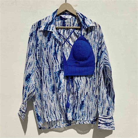 Blue Shibori Shirt & Berry Blue Katha Cotton Bra Combo - KJ0933 – Kajrakh