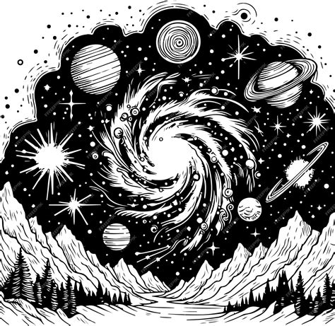 Premium Vector | Galaxy stars and planets vector black outline illustration