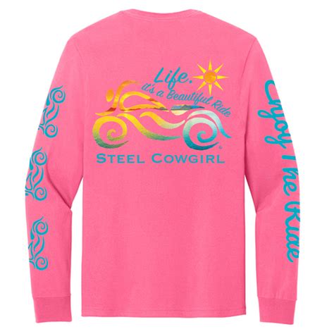 Life It's A Beautiful Ride Neon Pink Long Sleeve Motorcycle Shirt by ...