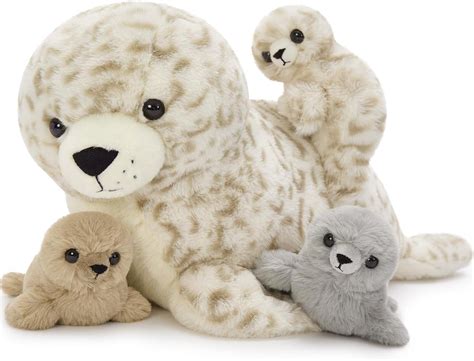 Amazon.com: BENINY 4 Pcs Seal Stuffed Animal Set, 20" Mother Plush Toy with 3 Babies in Mom's ...