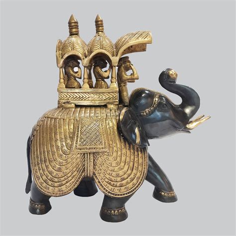 The Bombay Store Brass Ambari Elephant in Black & Gold Finish 13 in