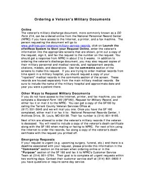 Fillable Online Ordering a Veteran's Military Documents - Tarrant ...